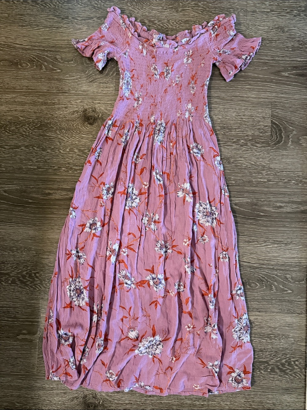 Kimchi Blue Mauve Pink Floral Off-Shoulder Maxi Dress